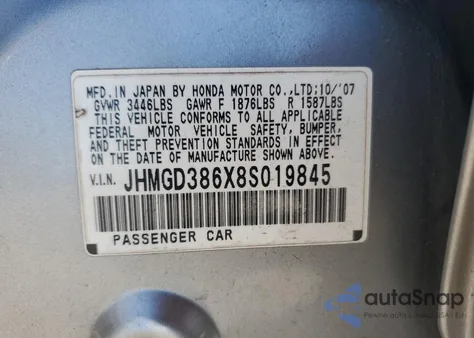 2008 Honda Fit Sport from USA, damaged, VIN JHMGD386X8S019845